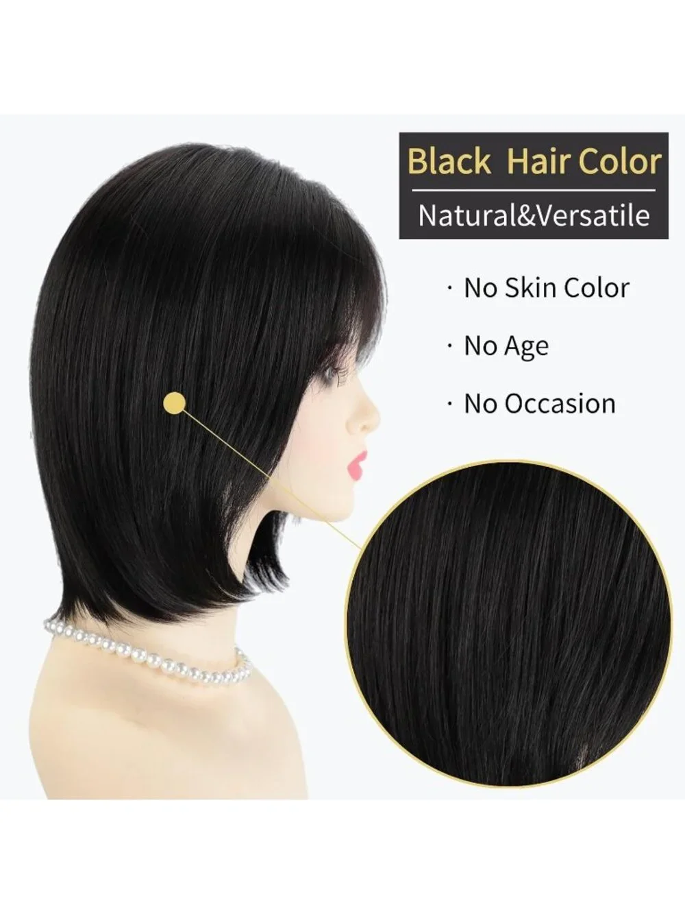 Women's Black 12 Inch Mid Length Heat Synthetic Straight Layered Bob Wigs
